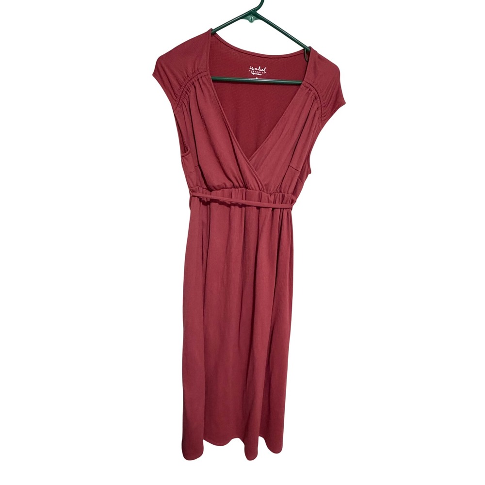 Isabel Maternity by Ingrid & Isabel Red Textured V-Neck Wrap Midi Dress Medium